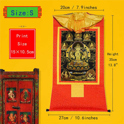 Chenrezig in Black Type - Tibetan thangka painting, view 6