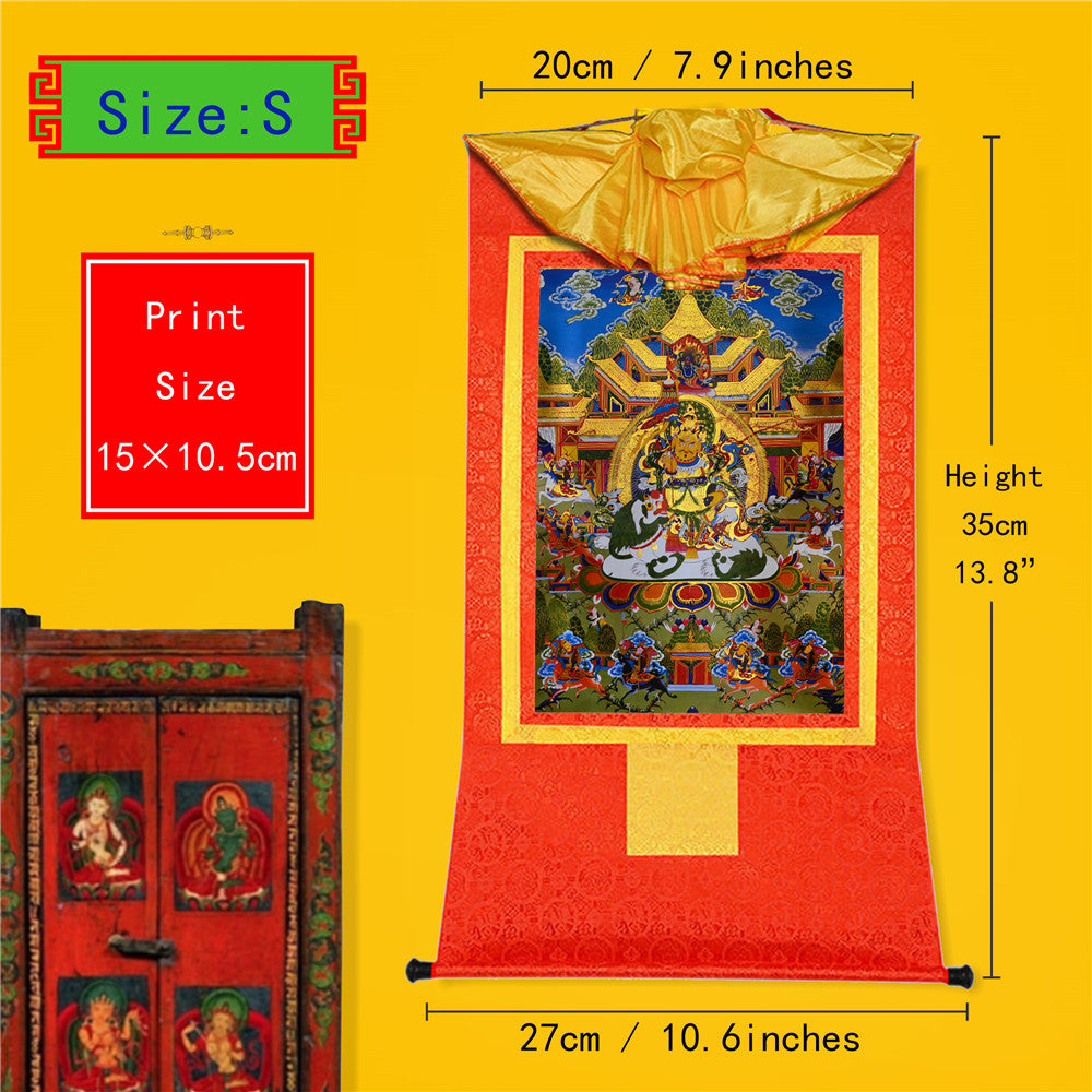 Gandhanra Bronzing Printed Tibetan Thangka Art - Vaisravana Thangka, Hand Framed Tibetan Buddhist Thangka Wall Hanging