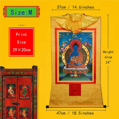 Akshobhya-A Buddha before Bhaisajyaguru Medicine Buddha - Tibetan thangka painting, view 5