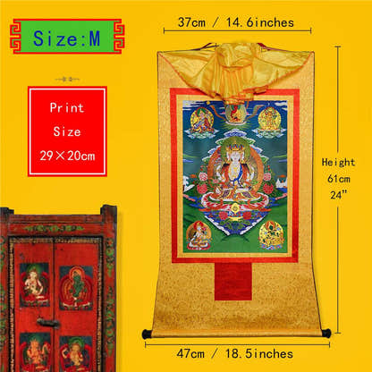 Usnisa Vijaya and 5 Healing Buddhas - Tibetan thangka painting, view 5