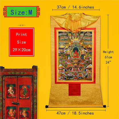 Elysium of Buddhism,Sukhavati - Tibetan thangka painting, view 5