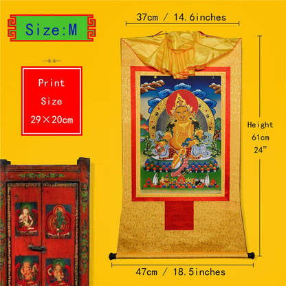 Yellow Jambhala,Dzambhala - Tibetan thangka painting, view 5