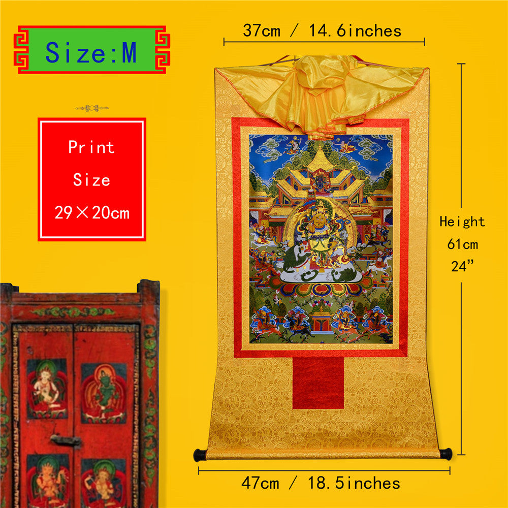 Gandhanra Bronzing Printed Tibetan Thangka Art - Vaisravana Thangka, Hand Framed Tibetan Buddhist Thangka Wall Hanging