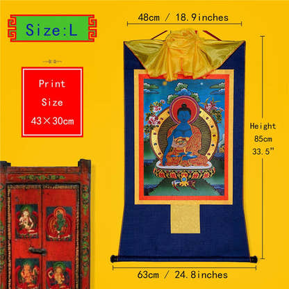 Akshobhya-A Buddha before Bhaisajyaguru Medicine Buddha - Tibetan thangka painting, view 4