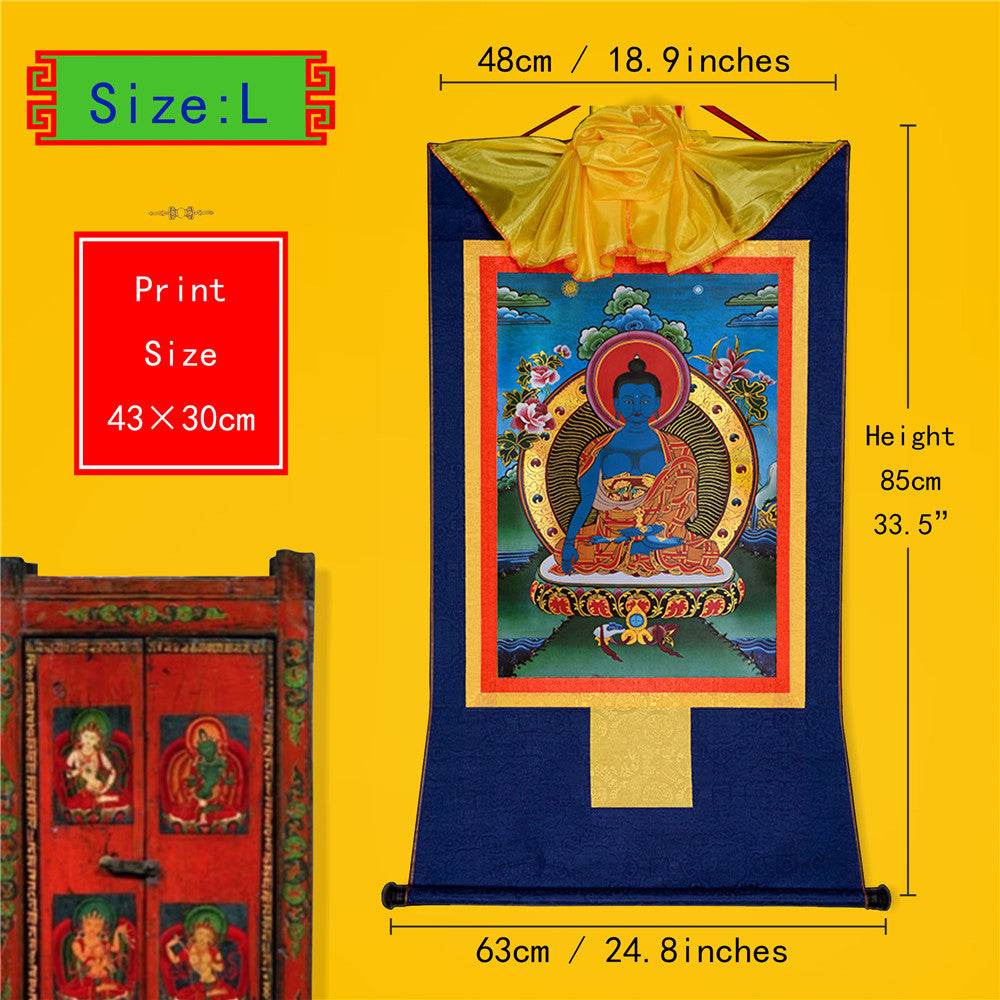 Akshobhya-A Buddha before Bhaisajyaguru Medicine Buddha - Tibetan thangka painting, view 4