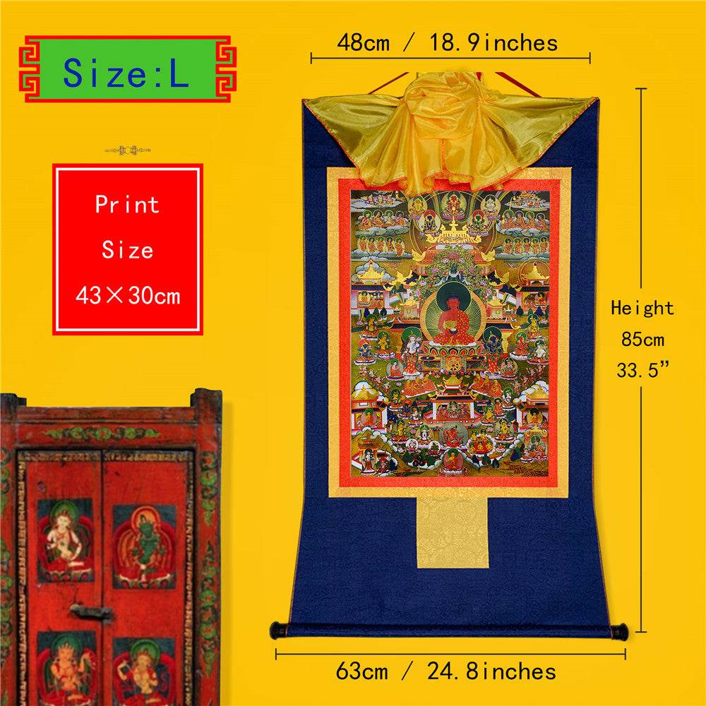 Elysium of Buddhism,Sukhavati - Tibetan thangka painting, view 4