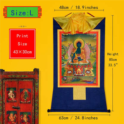 Bhaisajyaguru-Medicine Buddha - Tibetan thangka painting, view 4