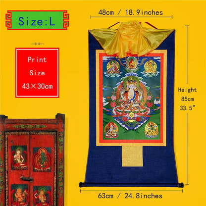 Usnisa Vijaya and 5 Healing Buddhas - Tibetan thangka painting, view 4