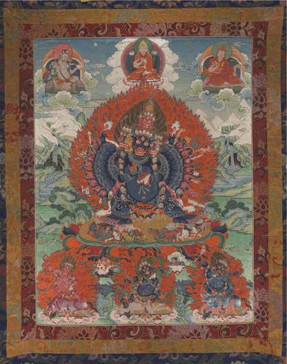 Vajrabhairava / Yamantaka - 17th Century Old Version - Tibetan thangka painting, front view