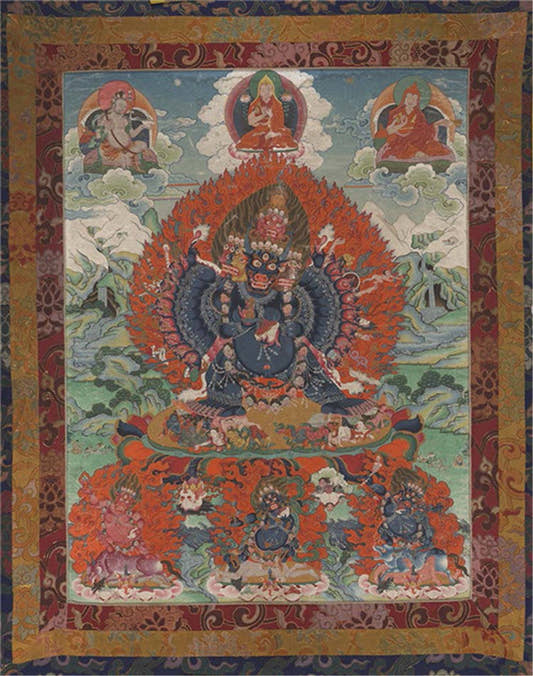 Yamantaka \ Vajrabhairava Image - Tibetan thangka painting, front view