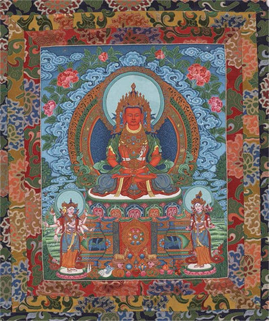 Amitayus Image - Tibetan thangka painting, front view