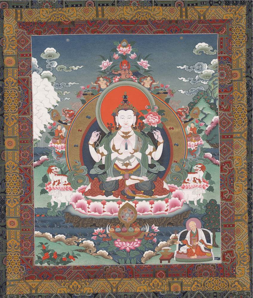Chenrezig - Tibetan thangka painting, front view