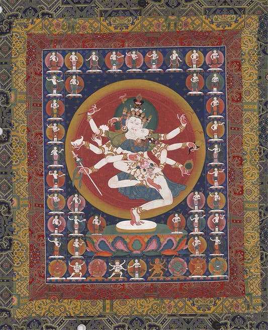 2-faced 8-armed Padmapani Padmajala - Tibetan thangka painting, front view