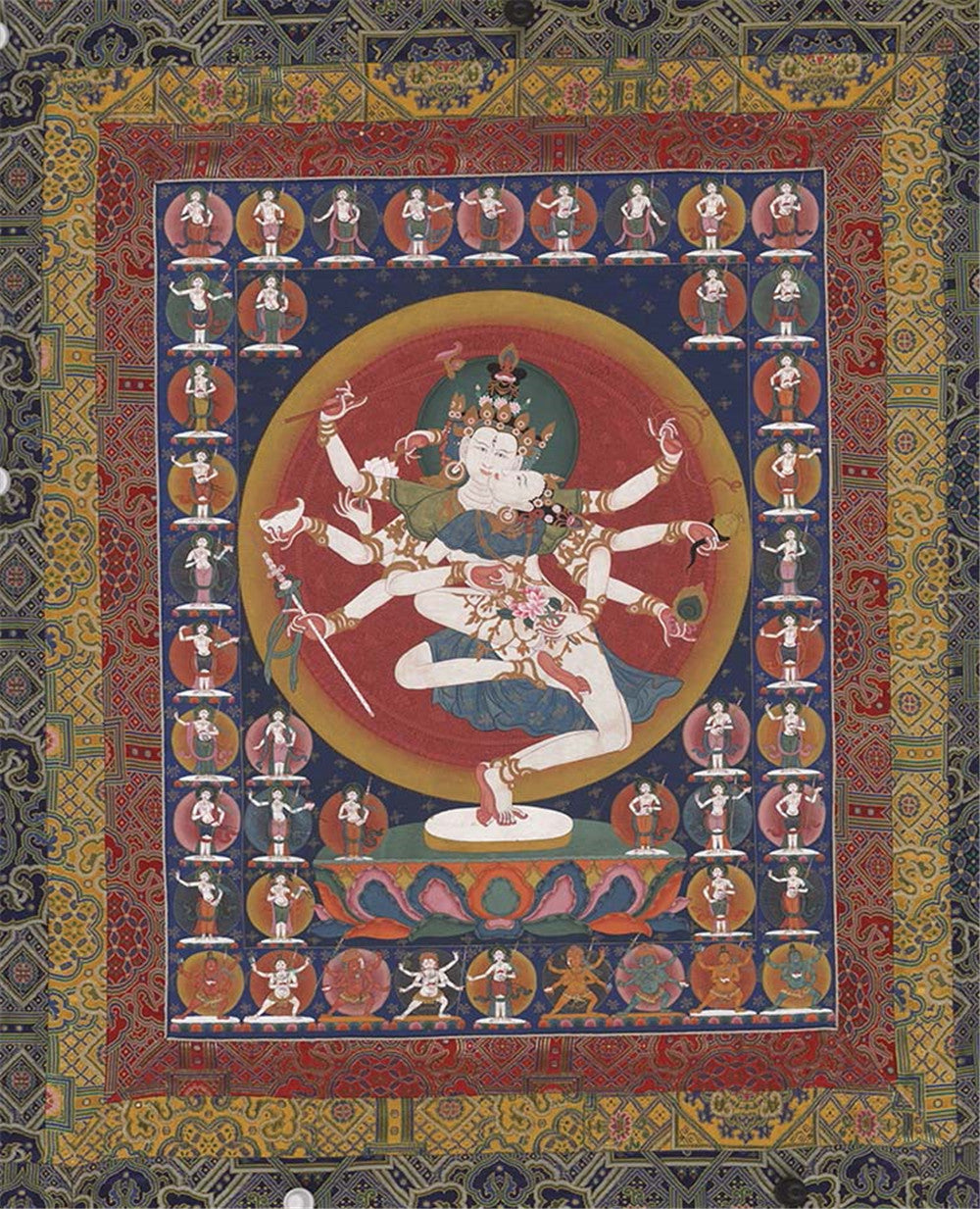 Gandhanra Tibetan Giclee Printed Thangka Art - 2-faced 8-armed Padmapani Chenrezig