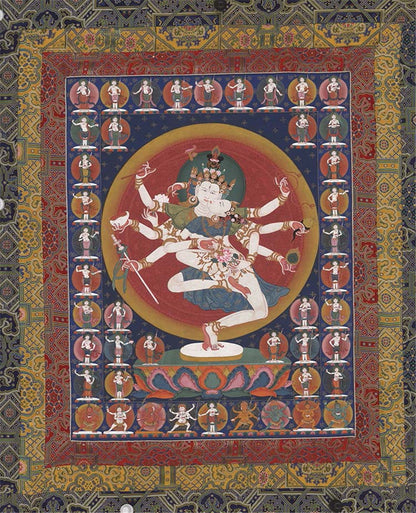 Gandhanra Tibetan Giclee Printed Thangka Art - 2-faced 8-armed Padmapani Chenrezig