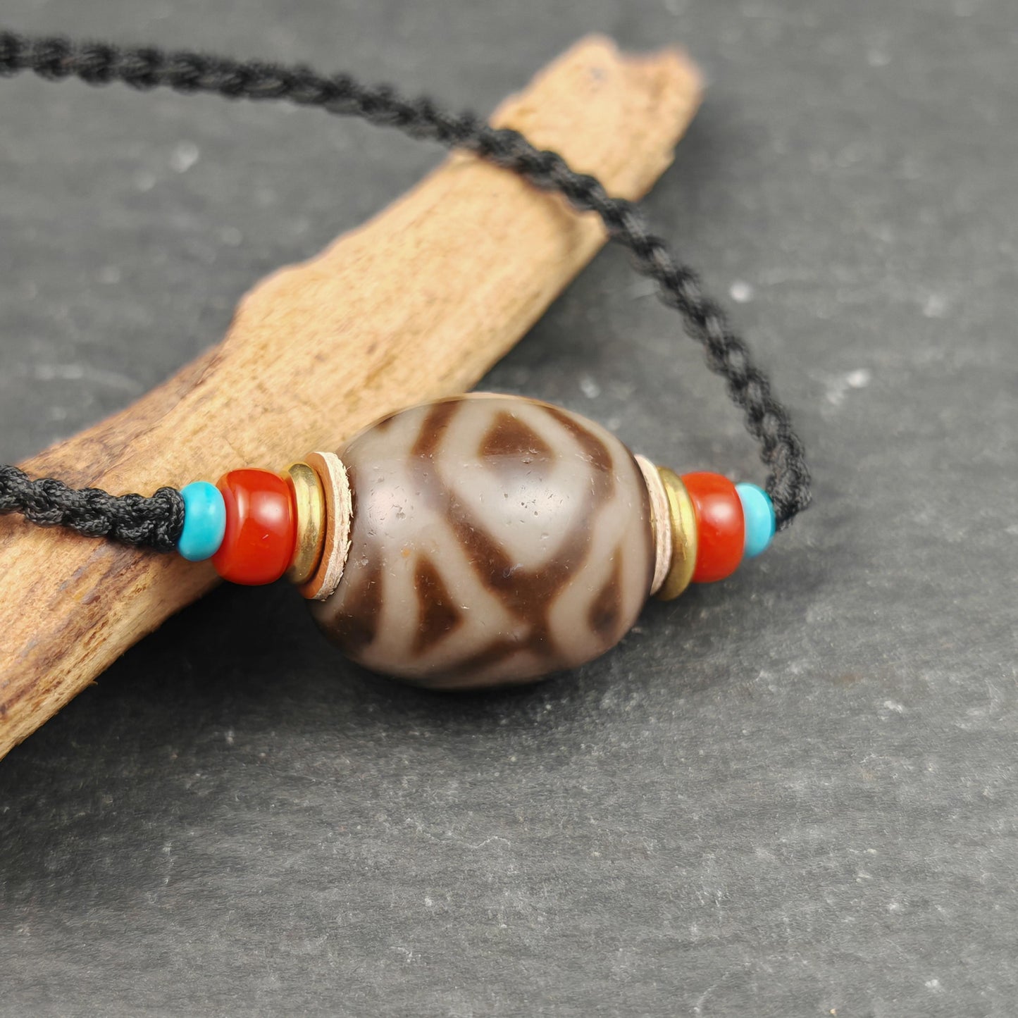 Cross Vajra Darlo Dzi Bead Necklace | Old Tibetan Amulet | Protection Charm | Spiritual Jewelry | 20*18mm
