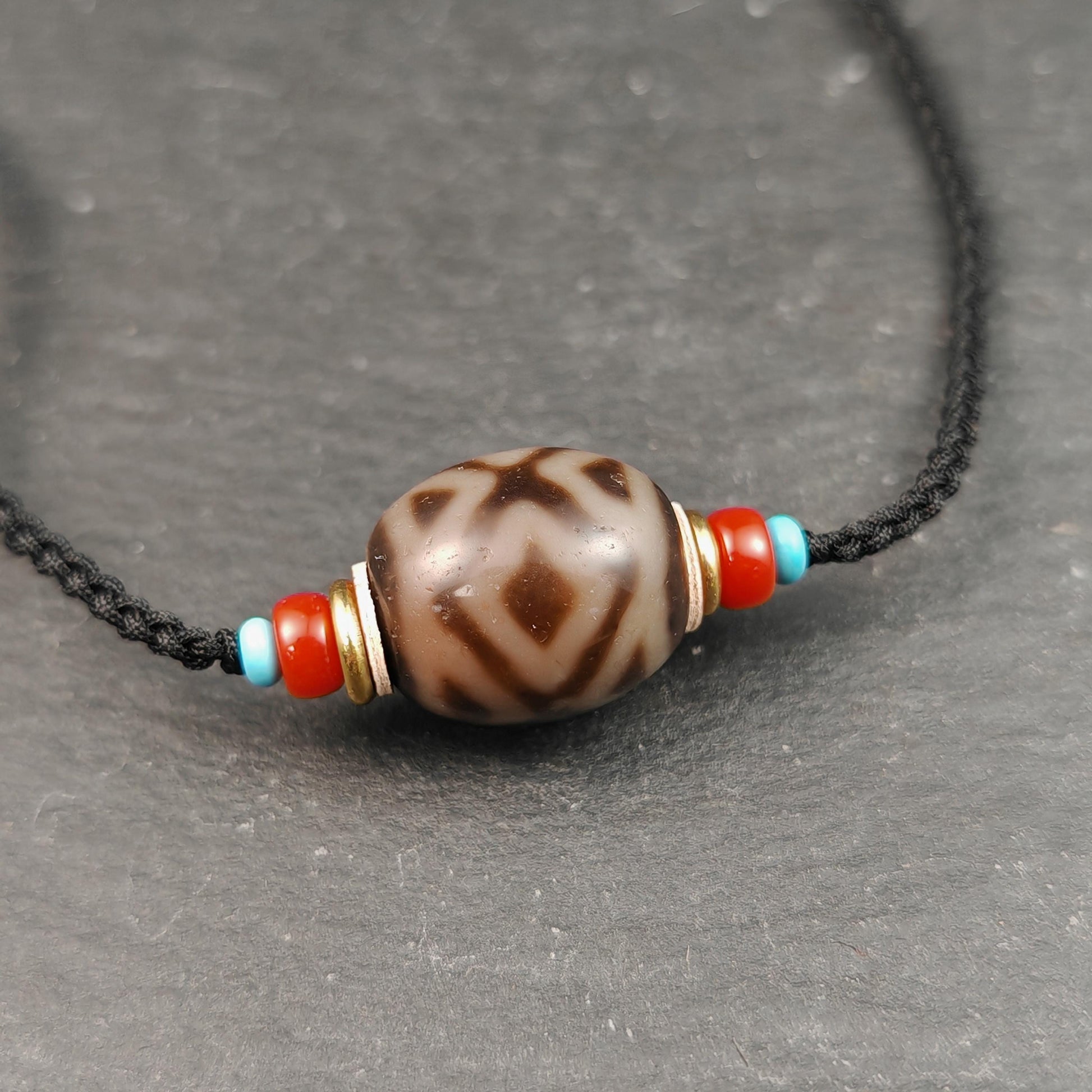 Cross Vajra Darlo Dzi Bead Necklace | Old Tibetan Amulet | Protection Charm | Spiritual Jewelry | 20*18mm