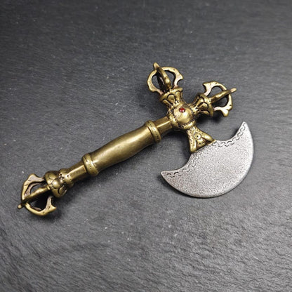 Cross Vajra Kartika - Gandhanra Handmade Tibetan Buddhist Ritual Implement - Made of Cold Iron and Copper - 12cm