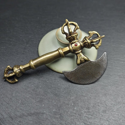 Cross Vajra Kartika - Gandhanra Handmade Tibetan Buddhist Ritual Implement - Made of Cold Iron and Copper - 12cm