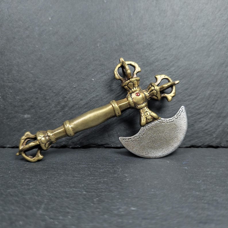 Cross Vajra Kartika - Gandhanra Handmade Tibetan Buddhist Ritual Implement - Made of Cold Iron and Copper - 12cm
