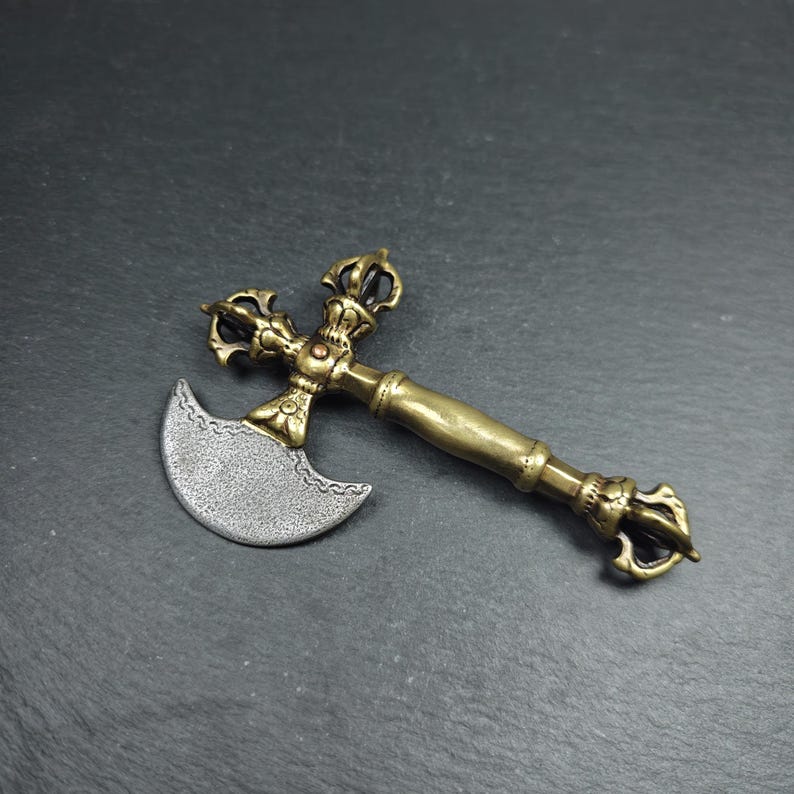 Cross Vajra Kartika - Gandhanra Handmade Tibetan Buddhist Ritual Implement - Made of Cold Iron and Copper - 12cm