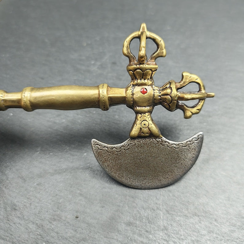 Cross Vajra Kartika - Gandhanra Handmade Tibetan Buddhist Ritual Implement - Made of Cold Iron and Copper - 12cm