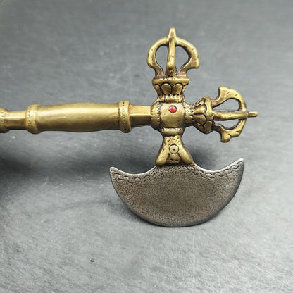 Cross Vajra Kartika - Gandhanra Handmade Tibetan Buddhist Ritual Implement - Made of Cold Iron and Copper - 12cm