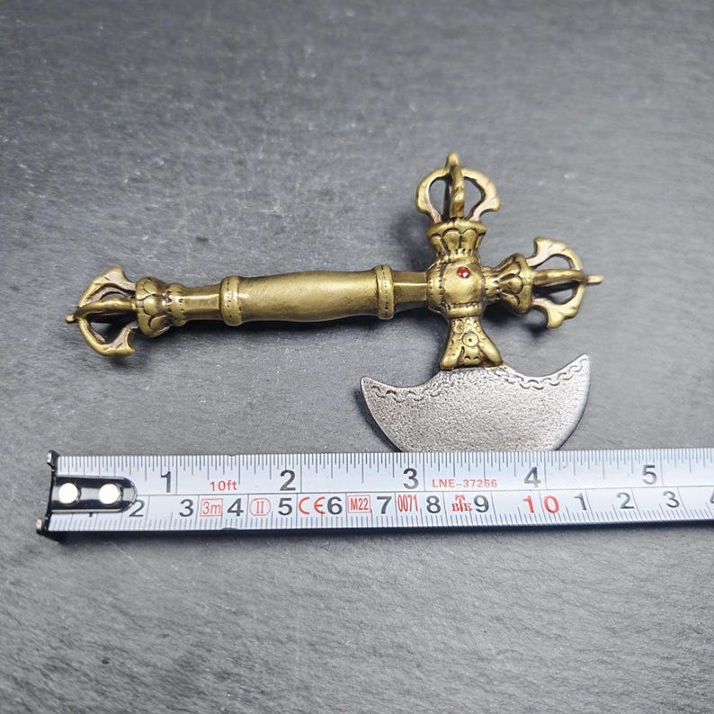 Cross Vajra Kartika - Gandhanra Handmade Tibetan Buddhist Ritual Implement - Made of Cold Iron and Copper - 12cm