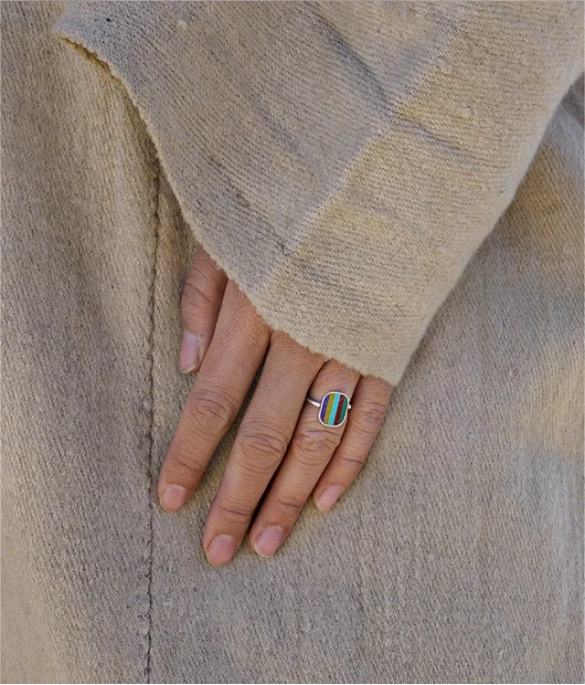 Five-Color Natural Gemstone Ring Tibetan Ring | Adjustable US Size 6