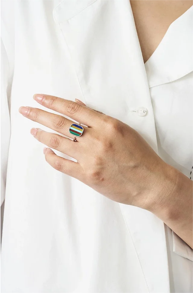 Five-Color Natural Gemstone Ring Tibetan Ring | Adjustable US Size 6