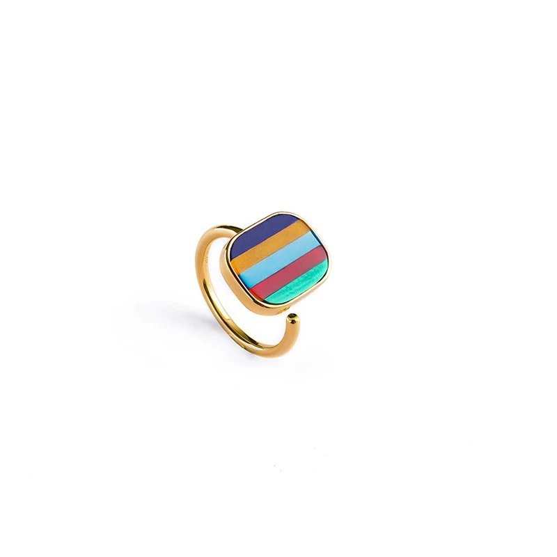 Five-Color Natural Gemstone Ring Tibetan Ring | Adjustable US Size 6