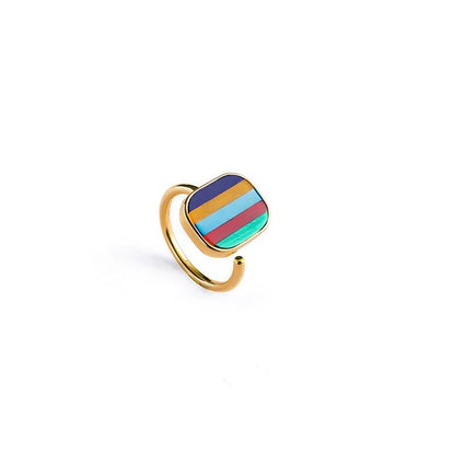 Five-Color Natural Gemstone Ring Tibetan Ring | Adjustable US Size 6
