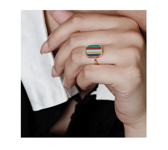 Five-Color Natural Gemstone Ring Tibetan Ring | Adjustable US Size 6