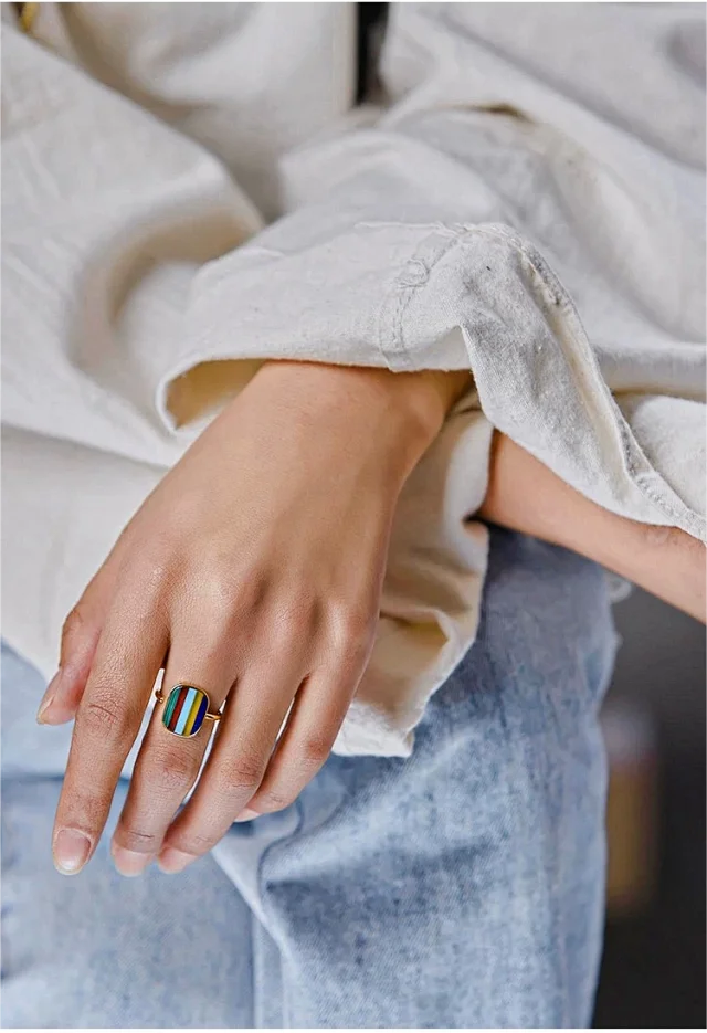 Five-Color Natural Gemstone Ring Tibetan Ring | Adjustable US Size 6