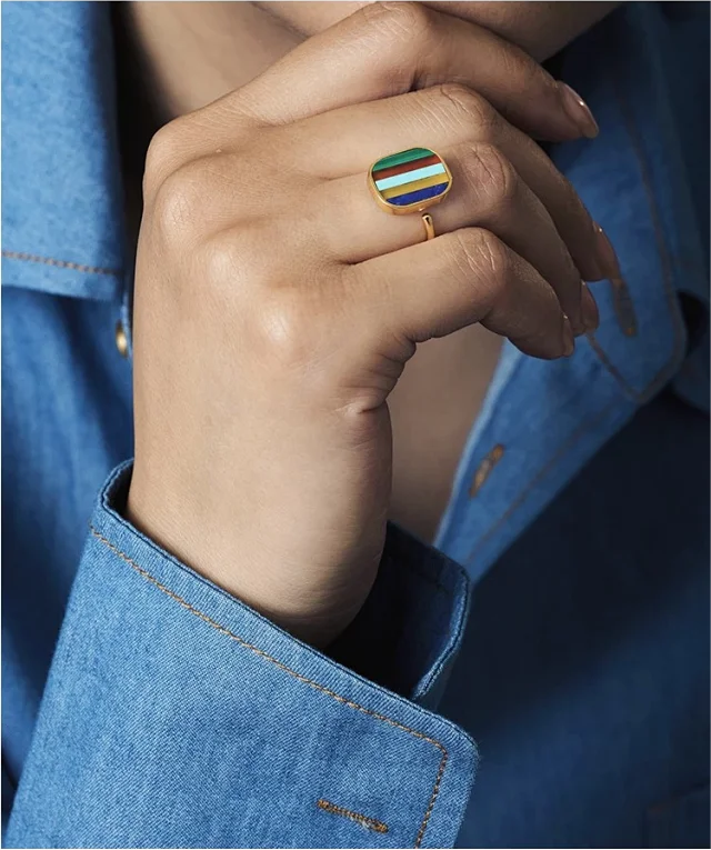 Five-Color Natural Gemstone Ring Tibetan Ring | Adjustable US Size 6