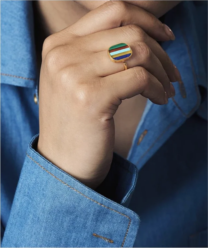 Five-Color Natural Gemstone Ring Tibetan Ring | Adjustable US Size 6