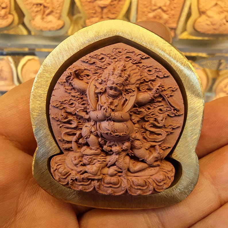 Four-Armed Conquering Vajrapani Tsa Tsa Mold - 4.5cm Height - Tibetan tsa tsa mold, detailed view