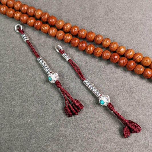 4mm Silver Prayer Bead Counters - Tibetan Buddhist art, front view