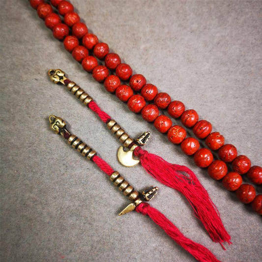 5mm Brass Prayer Bead Counters with Kila and Kartika Pendant - Tibetan Buddhist art, front view