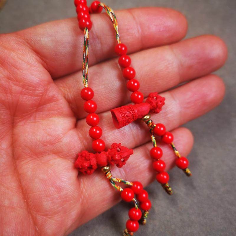 5mm Red Cinnabar Prayer Bead Counters - Tibetan Buddhist art, close-up detail