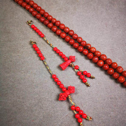 5mm Red Cinnabar Prayer Bead Counters - Tibetan Buddhist art, front view