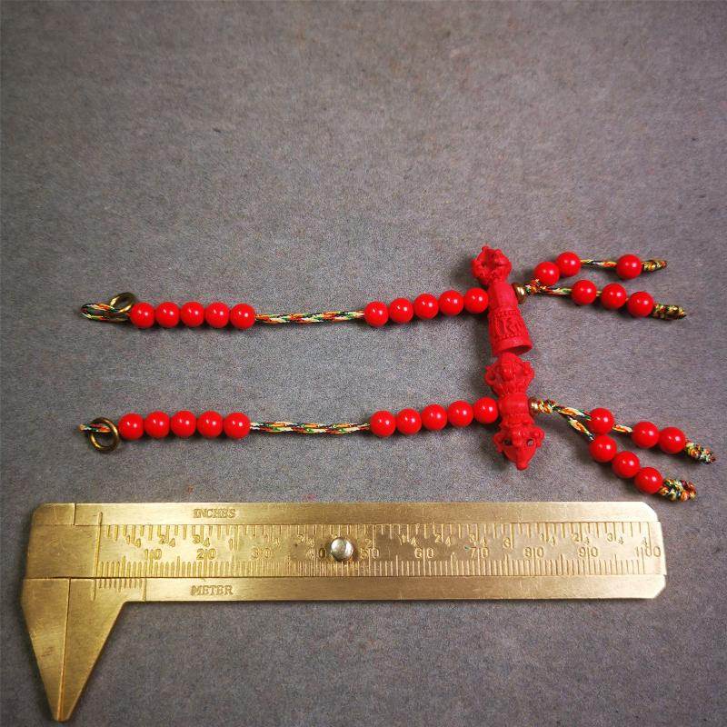 5mm Red Cinnabar Prayer Bead Counters - Tibetan Buddhist art, size reference
