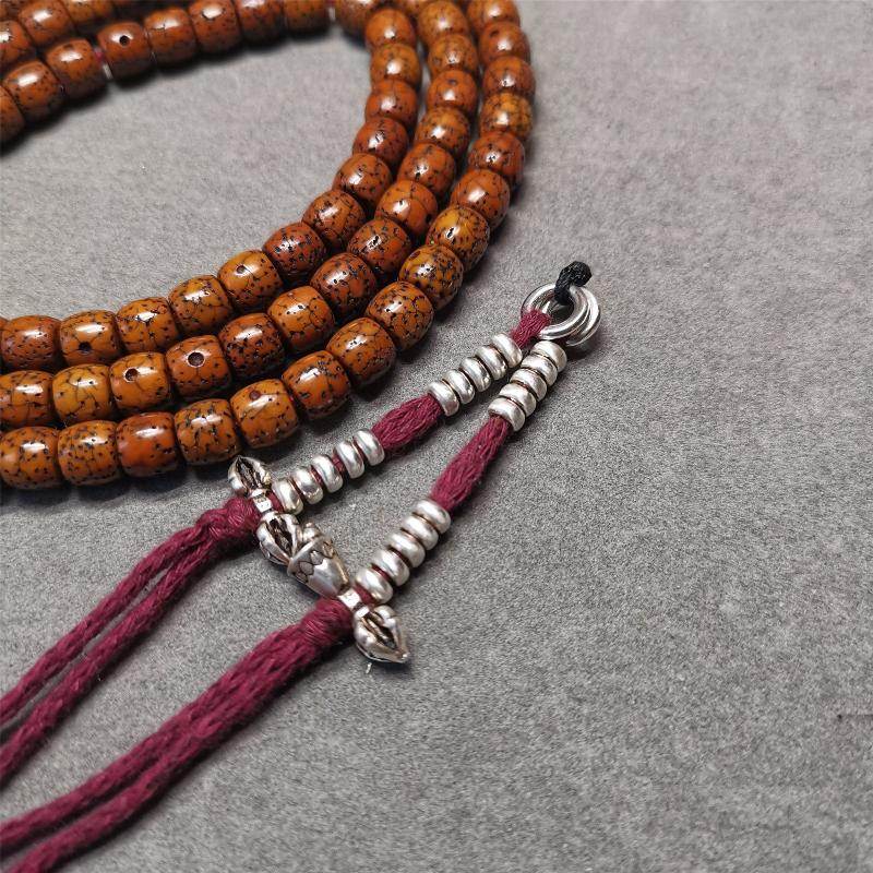 4mm Silver Prayer Bead Counters with Dorje and Bell Pendant - Tibetan Buddhist art, front view