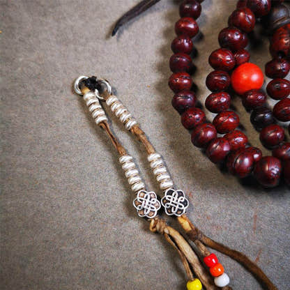 5mm Sterling Silver Prayer Bead Counters with Lucky Knot Pendant - Tibetan Buddhist art, front view