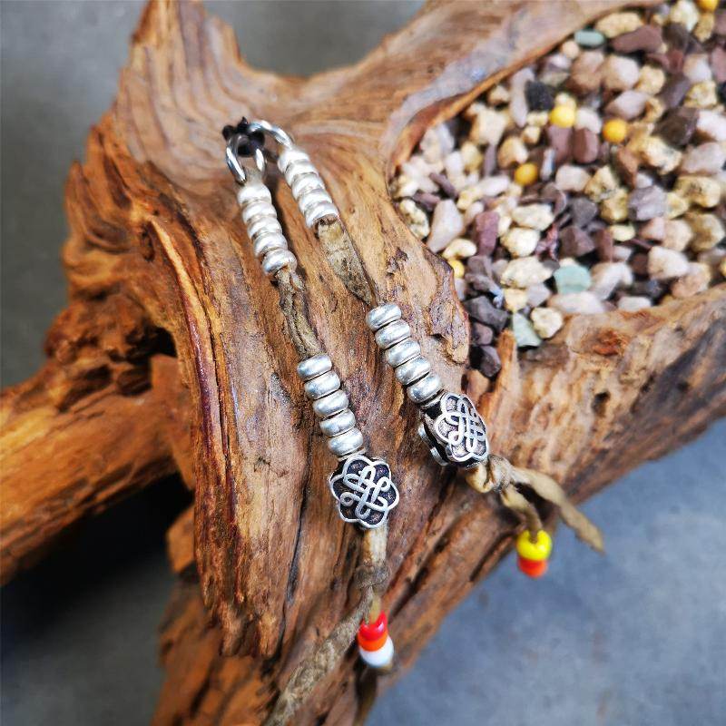 5mm Sterling Silver Prayer Bead Counters with Lucky Knot Pendant - Tibetan Buddhist art, view 7