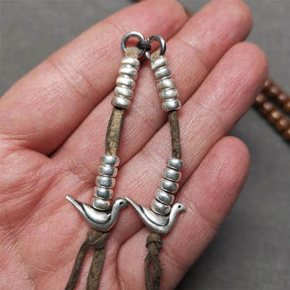 5mm Silver Prayer Bead Counters with Lucky Birds Pendant - Tibetan Buddhist art, size reference