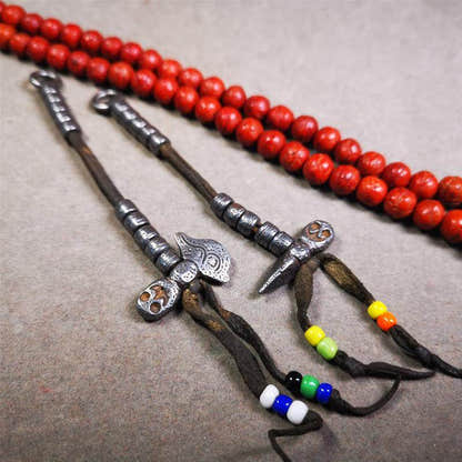6mm Cold Iron Prayer Bead Counters - Tibetan Buddhist art, close-up detail