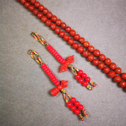 6mm Red Cinnabar Prayer Bead Counters - Tibetan Buddhist art, close-up detail
