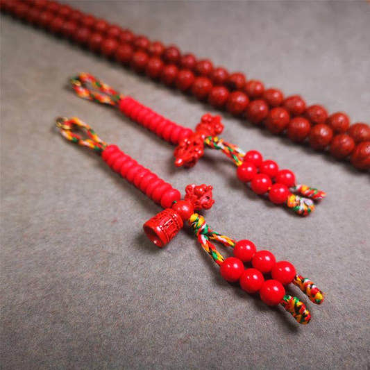 6mm Red Cinnabar Prayer Bead Counters - Tibetan Buddhist art, front view