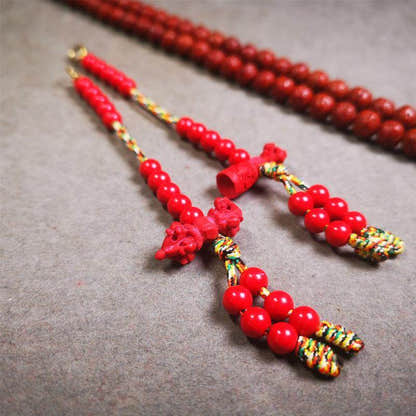 6mm Red Cinnabar Prayer Bead Counters - Tibetan Buddhist art, close-up detail